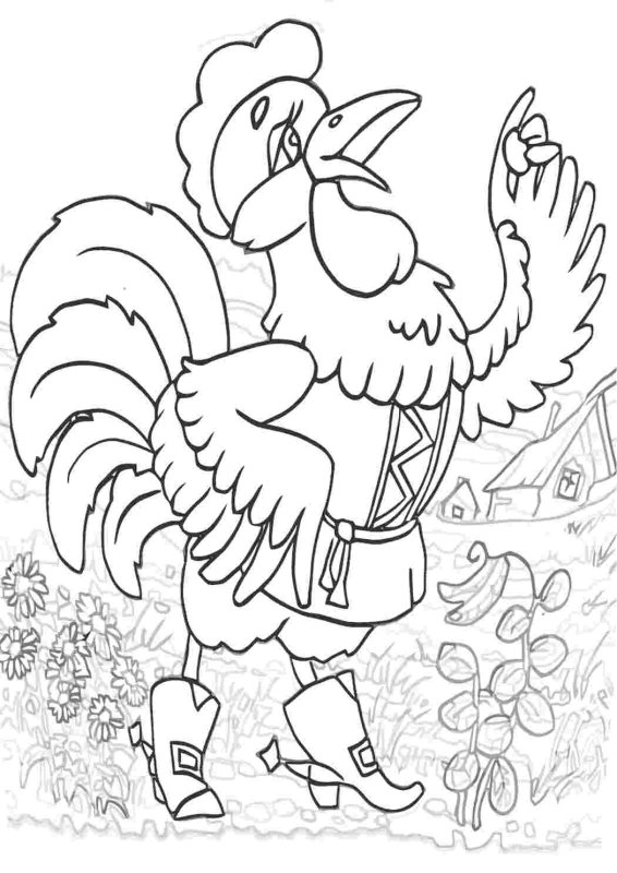 Раскраска по сказке петушок и бобовое зернышко