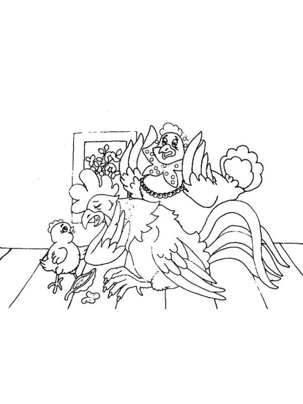 Раскраски к сказке петушок и бобовое зернышко для детей