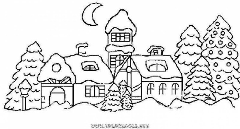 Зимний пейзаж раскраска