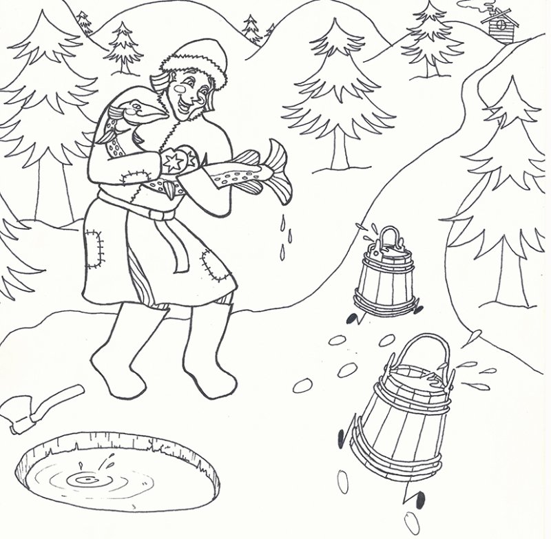 Сказка по щучьему велению раскраска