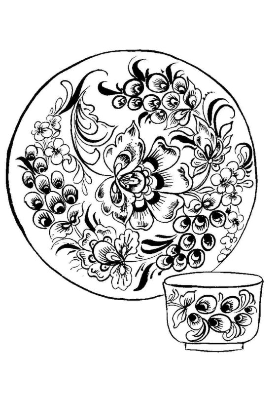 Тарелка Хохлома раскраска