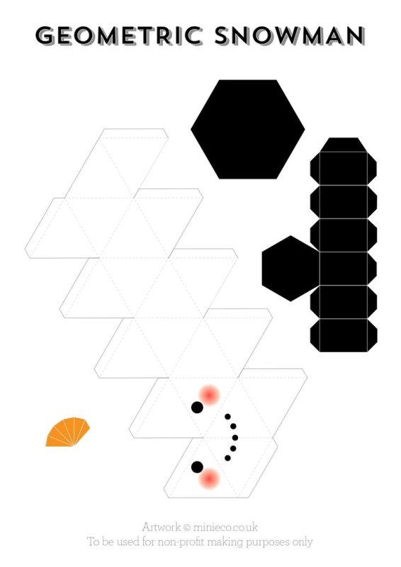 Снеговик из бумаги объемный шаблон