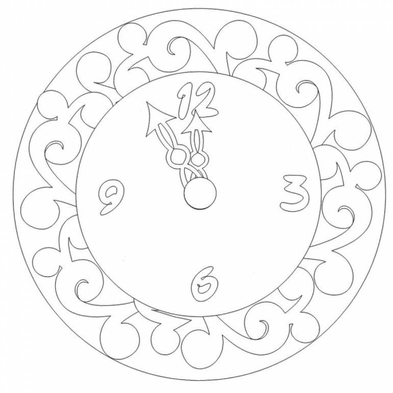 Новогодние часы трафарет на окно