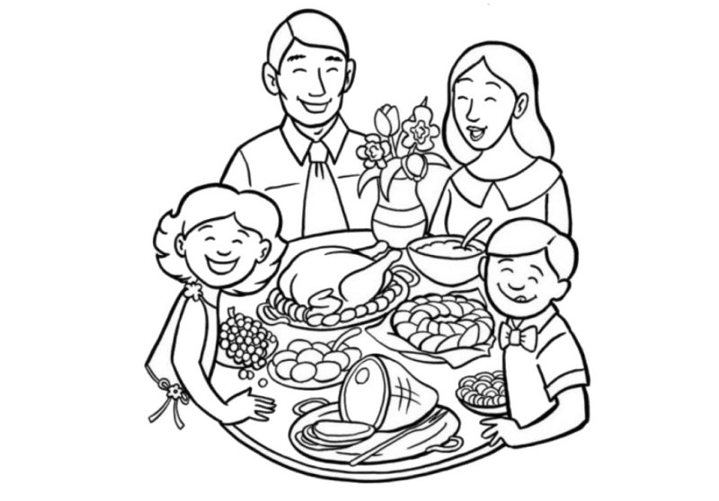Семейный ужин раскраска для детей