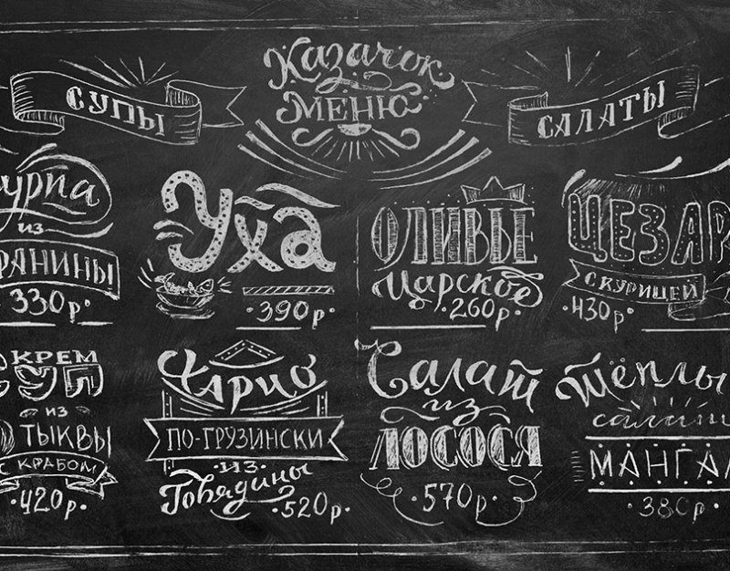 Меню на доске мелом