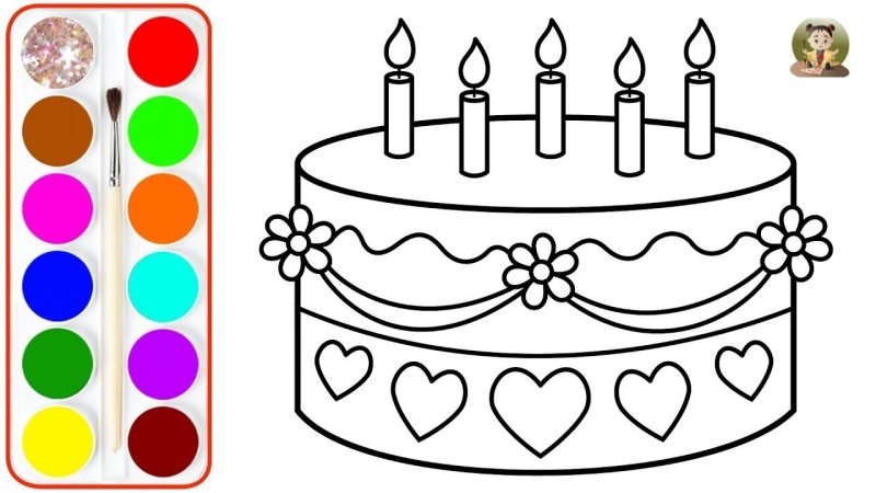 Раскраска торт на день рождения