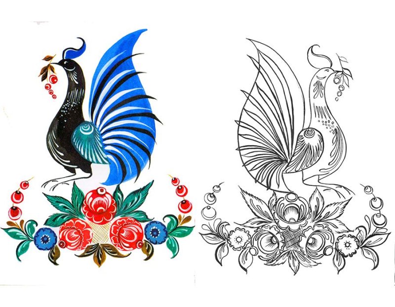 Городецкая роспись элементы фазан