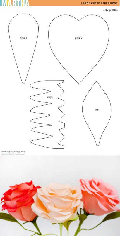 Выкройка розы из гофрированной бумаги