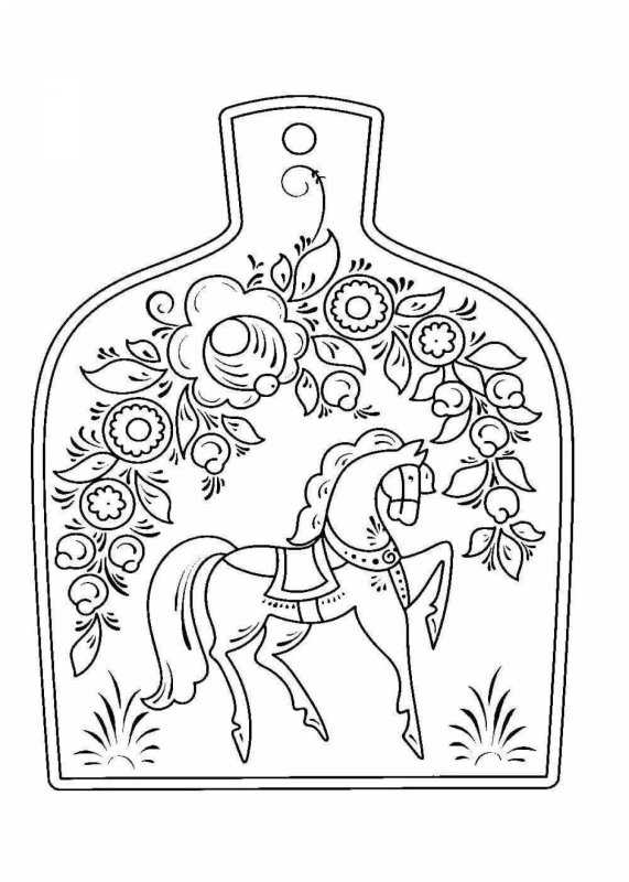 Раскраска для детей Городецкая роспись доска