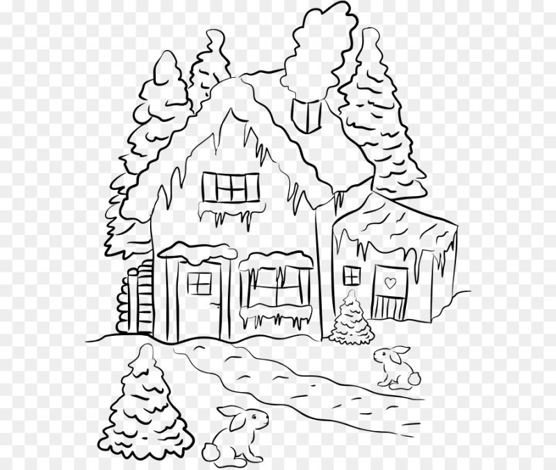 Зимний пейзаж раскраска для детей