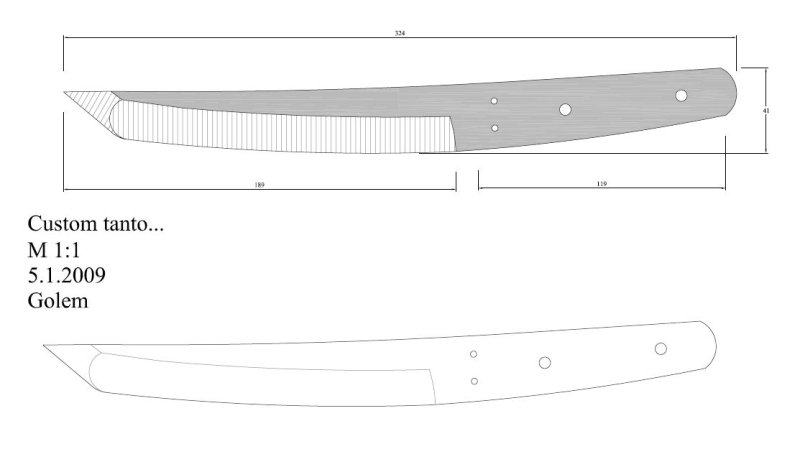 Чертеж клинка ножей танто
