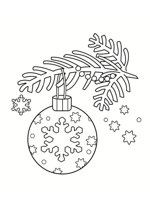 Елочная ветка с игрушками раскраска