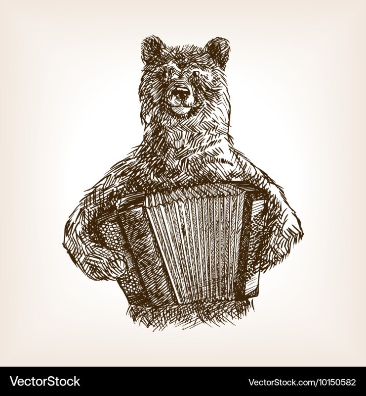 Тату медведь с балалайкой и в ушанке