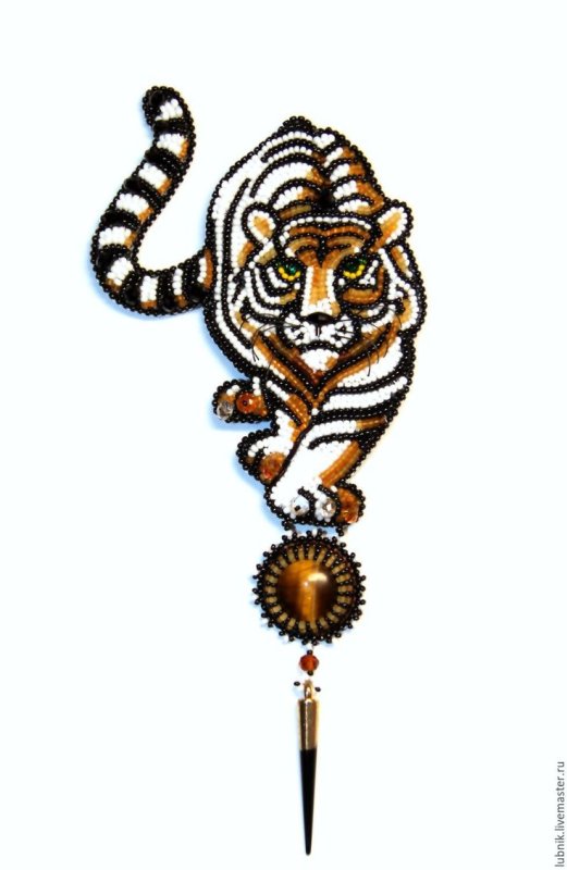 Брошь тигр из бисера