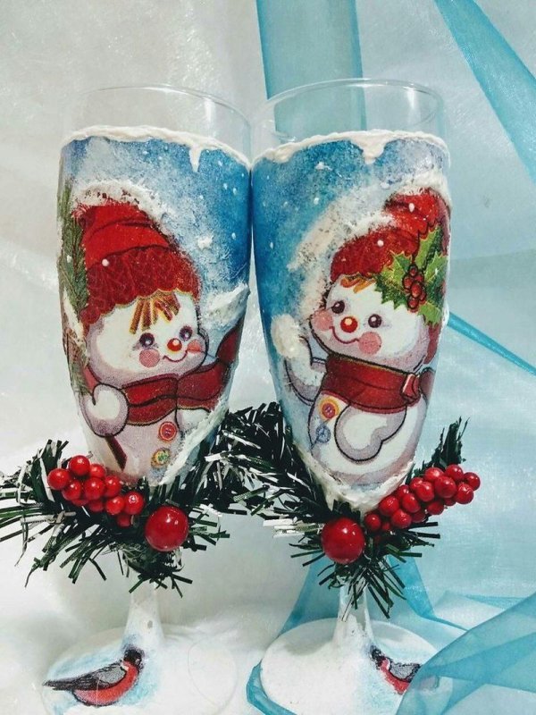 Украшение бокалов на новый год