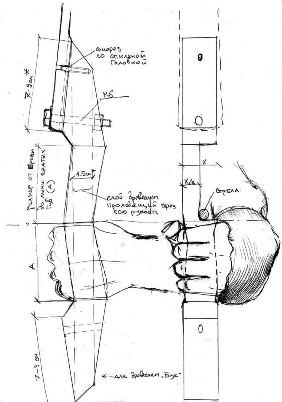 Чертеж рукояти рекурсивного лука