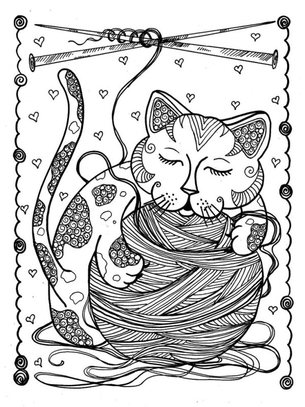 Раскраски котики сложные