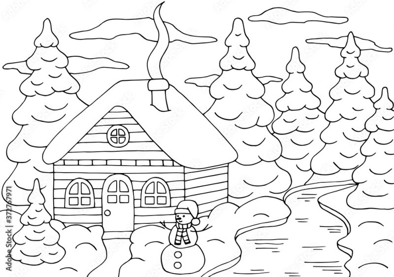 Раскраска домик в лесу