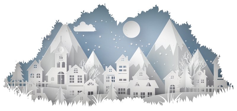 Зимний город из белой бумаги