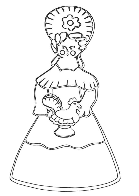 Дымковская игрушка Барыня раскраска