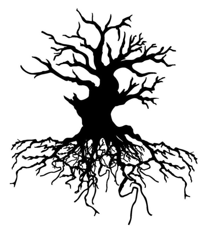 Дерево с корнями силуэт
