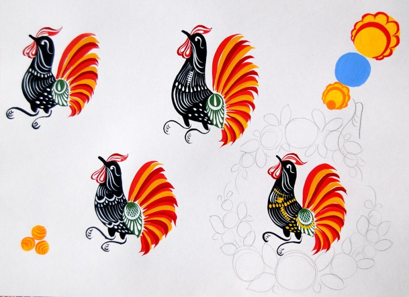 Городецкая роспись Петушки