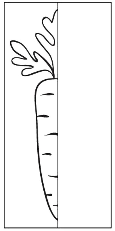 Дорисуй половинку овощи и фрукты