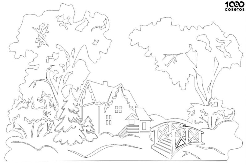 Пейзаж на окно трафарет