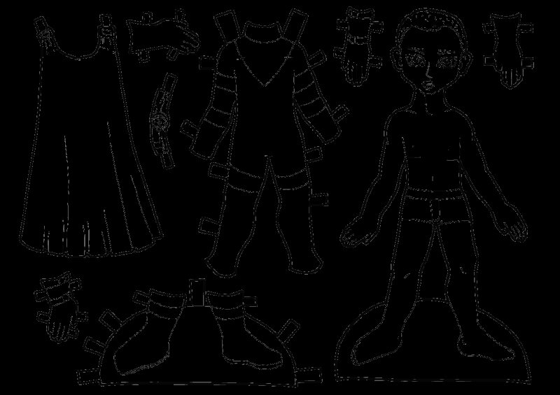 Бумажная кукла с одеждой раскраска