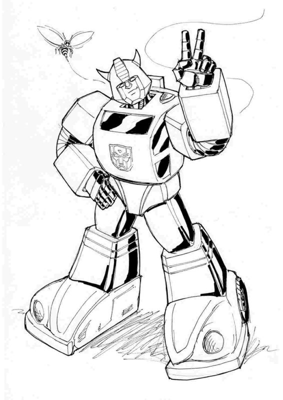 Раскраска Бамблби и Оптимус