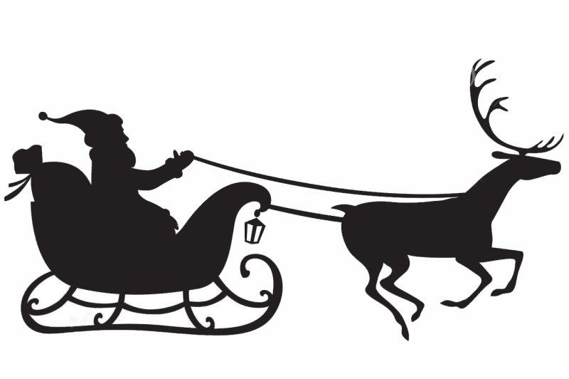 Новогодний олень с санями трафарет