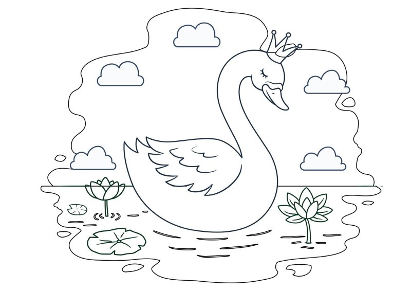 Рисунок лебедя для раскрашивания