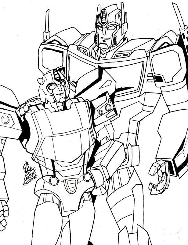 Раскраска Оптимус Прайм и Бамблби