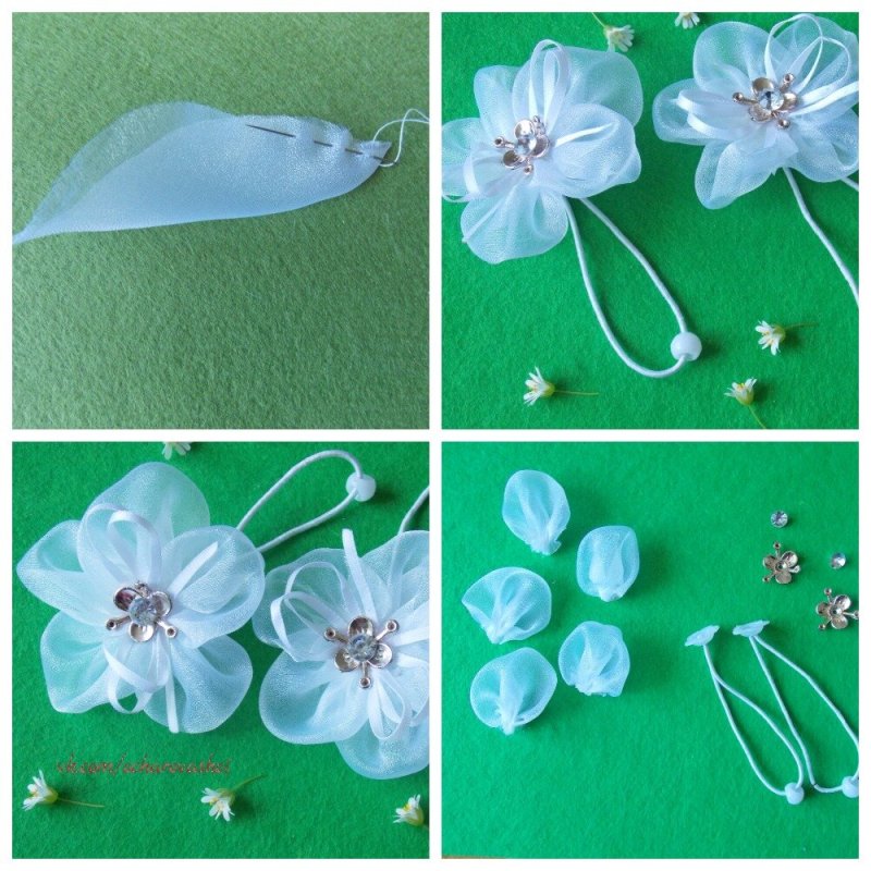 Цветы из ленты органзы