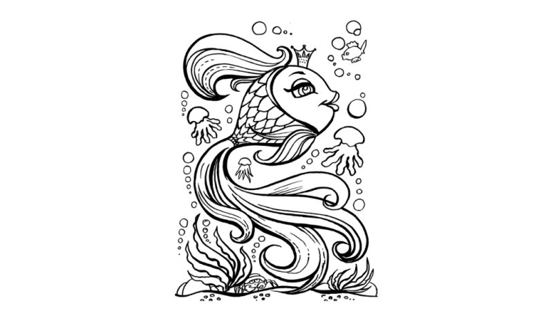 Рисунок золотой рыбки для раскрашивания