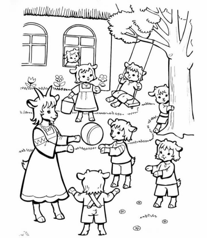 Волк и семеро козлят раскраска для малышей