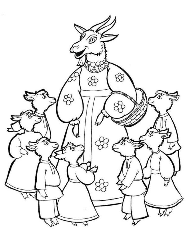 Сказка волк и семеро козлят раскраска