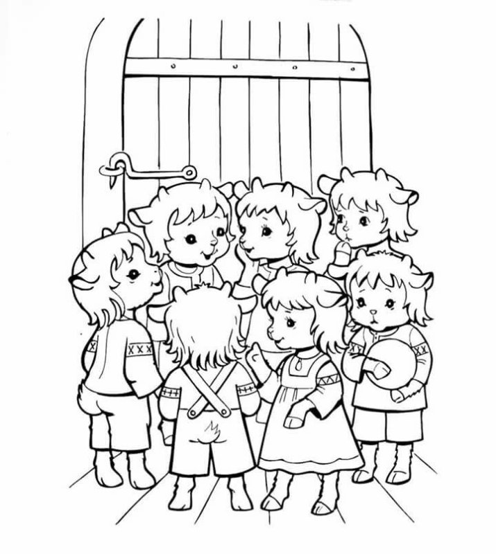 Сказка волк и семеро козлят раскраска
