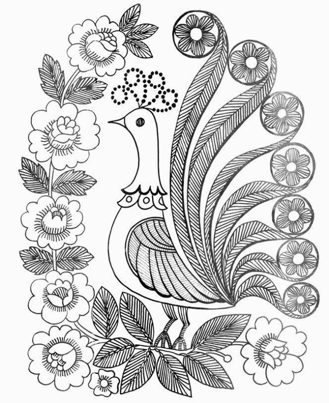 Городецкий фазан роспись раскраска