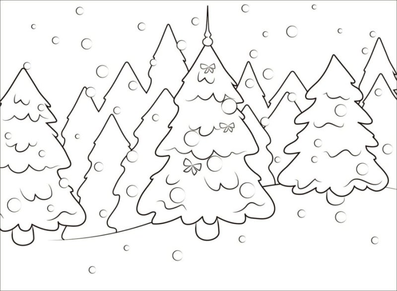 Зимний лес раскраска для детей