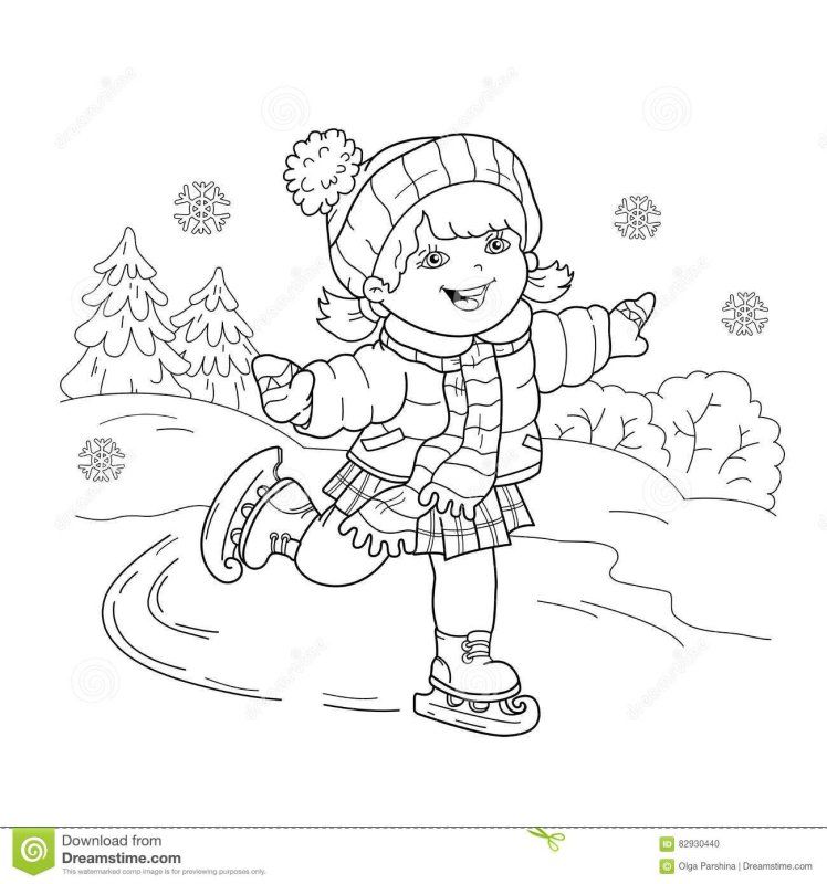 Раскраска девочка на коньках
