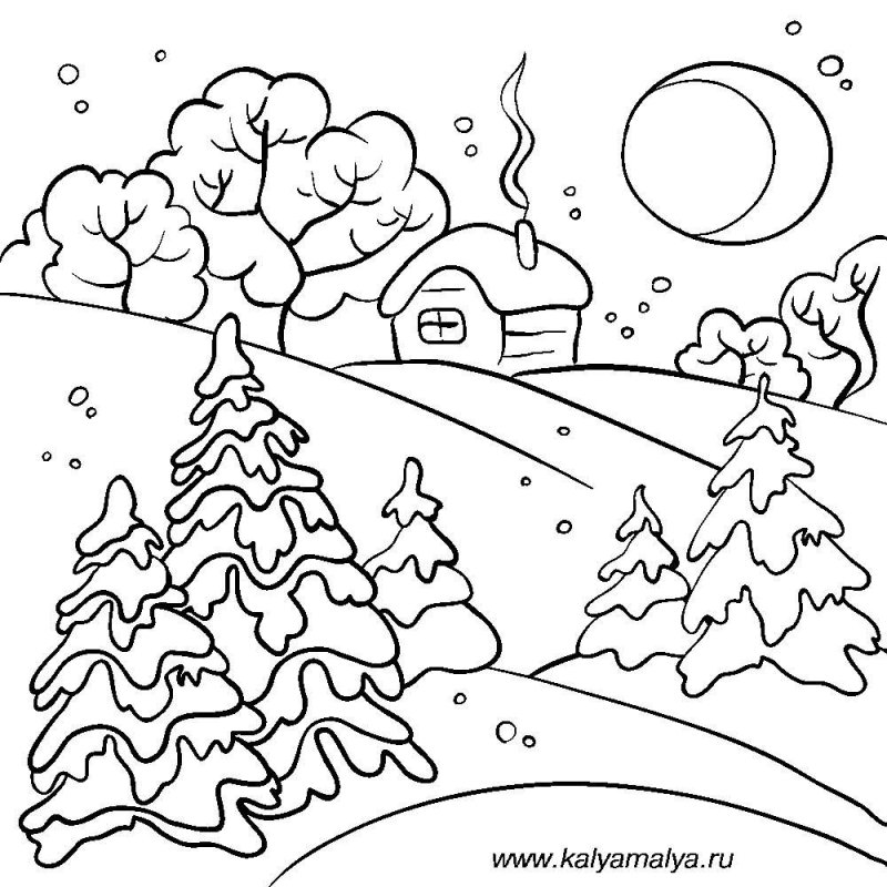 Зимний пейзаж раскраска