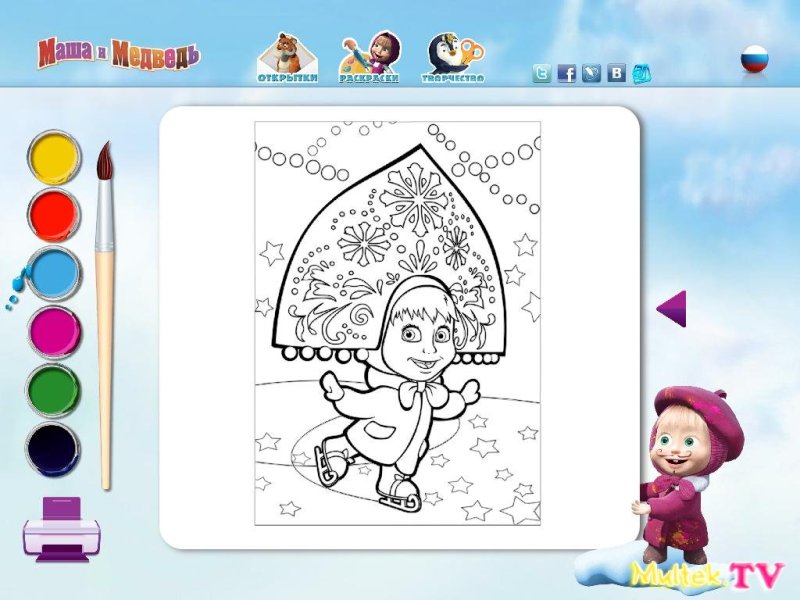 Детская раскраска Маша и медведь