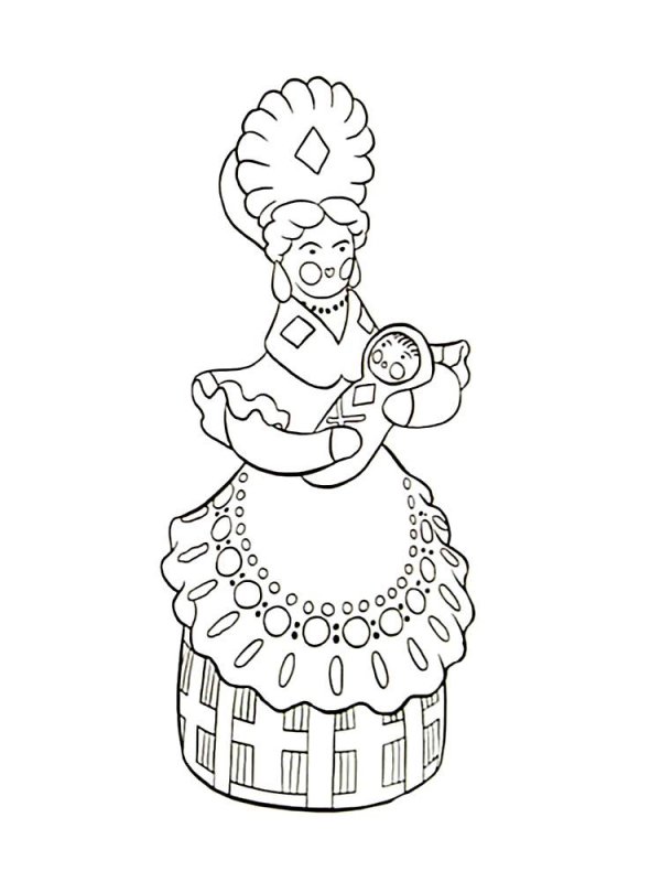 Дымковская Барыня раскраска для детей