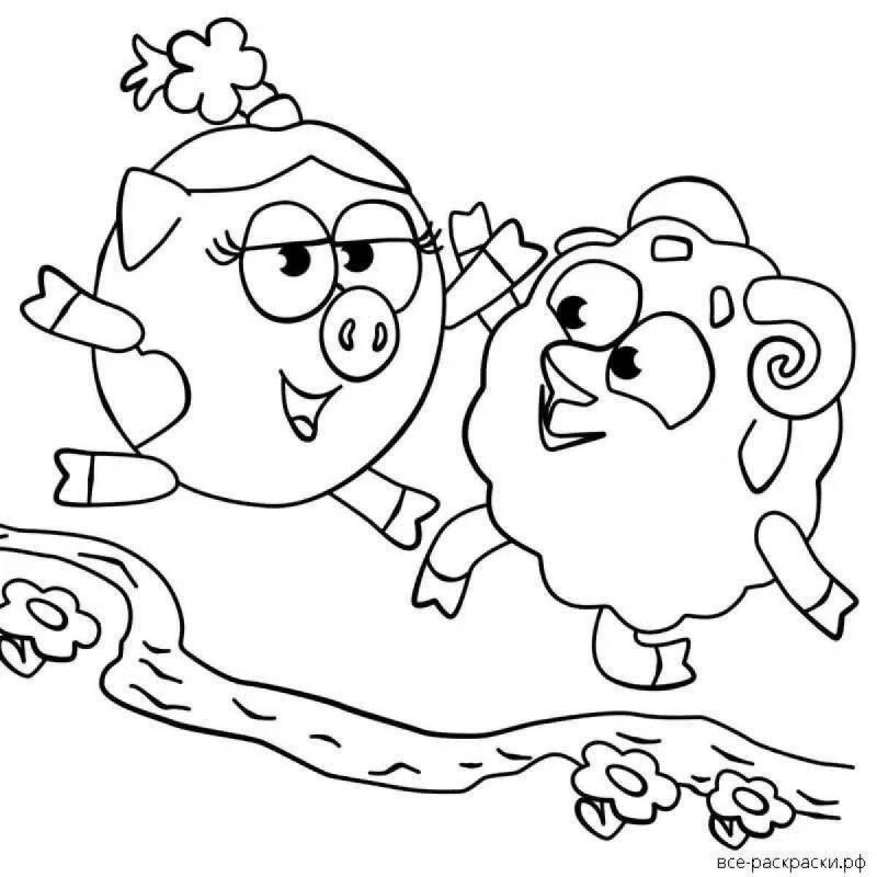 Раскраска Смешарики Крош и Нюша