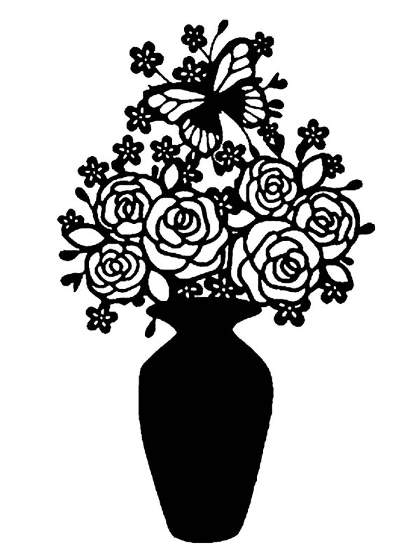 Трафарет цветы в вазе