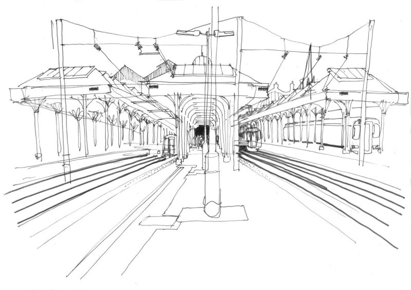 Железнодорожная станция рисунок