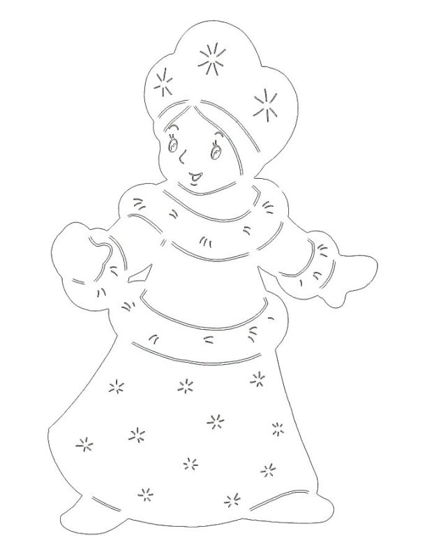 Трафарет Снегурочки на окно из бумаги