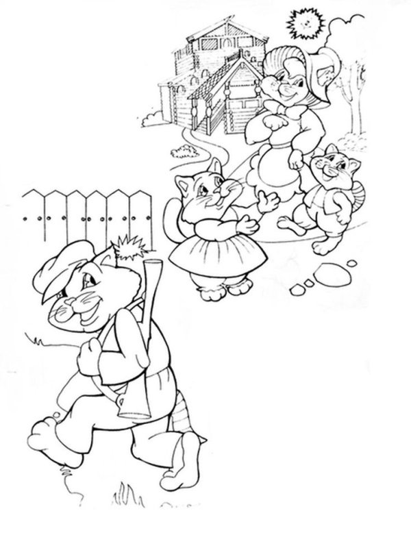 Раскраска сказки Маршака Кошкин дом