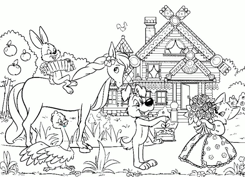 Раскраски по сказкам Маршака Кошкин дом
